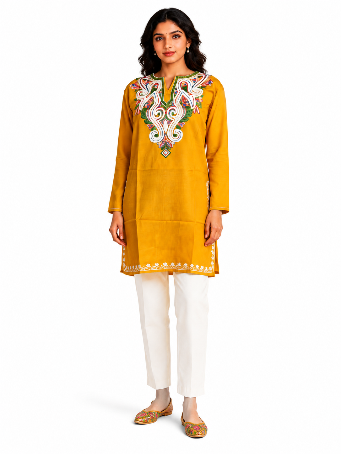 Noor : Aari embroidery summer kurti | Mustard